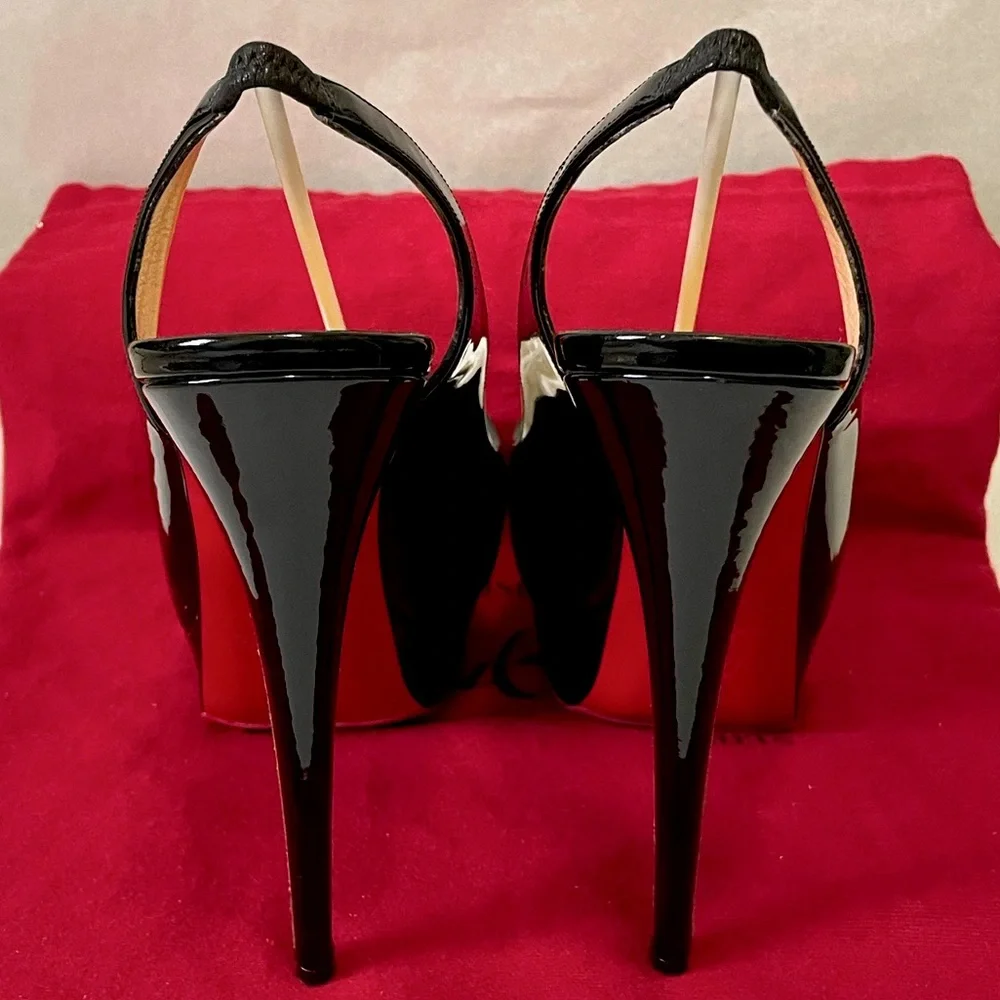 Christian Louboutin “Lady peep” sling peeptoe pumps 150mm Blk patent lthr EU37
